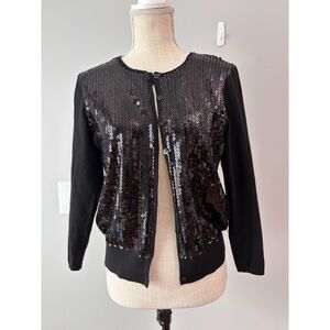 AUGUST SILK KNITS Black Sequin Cardigan Sweater Silk Blend Large Whimsigoth